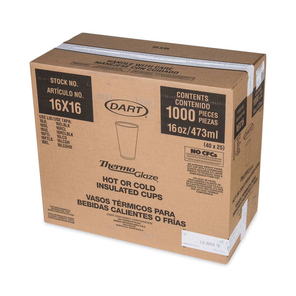 Dart Cafe G Foam Hot/Cold Cups, 16 oz, Brown/Green/White, 1,000/Carton