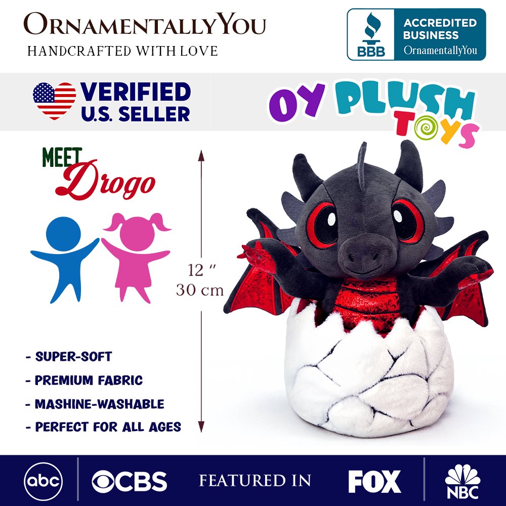 Drogo the Dino in an Egg Plushie, 12" Black and Red Dinosaur Stuffed Animal Gift for Boys and Teens - Dark Romance Crates