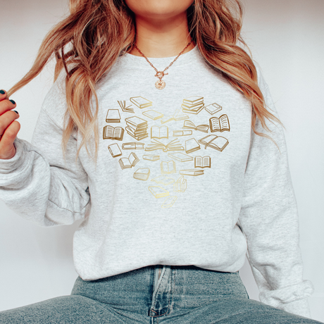The Obstinate Octopus - "Golden Bronze Ombre Book Heart" Sweatshirt for Readers - Dark Romance Crates