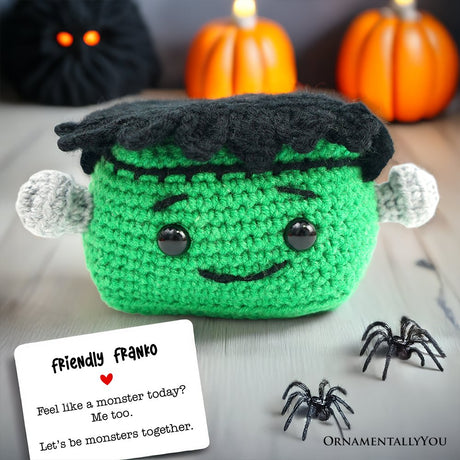 Positivity Frankenstein Crochet Support Doll, Halloween Encouragement Gift for Children and Adults - Dark Romance Crates