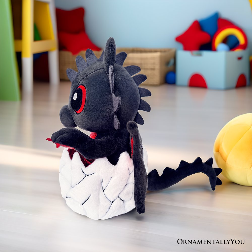Drogo the Dino in an Egg Plushie, 12" Black and Red Dinosaur Stuffed Animal Gift for Boys and Teens - Dark Romance Crates
