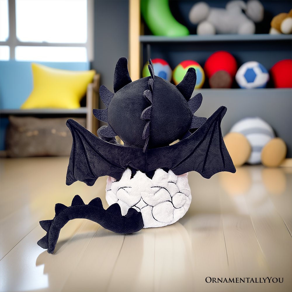Drogo the Dino in an Egg Plushie, 12" Black and Red Dinosaur Stuffed Animal Gift for Boys and Teens - Dark Romance Crates