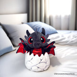 Drogo the Dino in an Egg Plushie, 12" Black and Red Dinosaur Stuffed Animal Gift for Boys and Teens - Dark Romance Crates