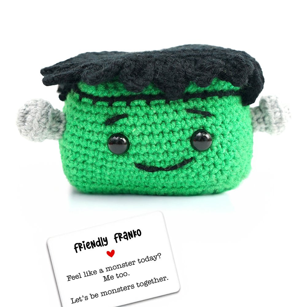 Positivity Frankenstein Crochet Support Doll, Halloween Encouragement Gift for Children and Adults - Dark Romance Crates