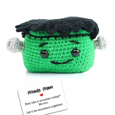 Positivity Frankenstein Crochet Support Doll, Halloween Encouragement Gift for Children and Adults - Dark Romance Crates